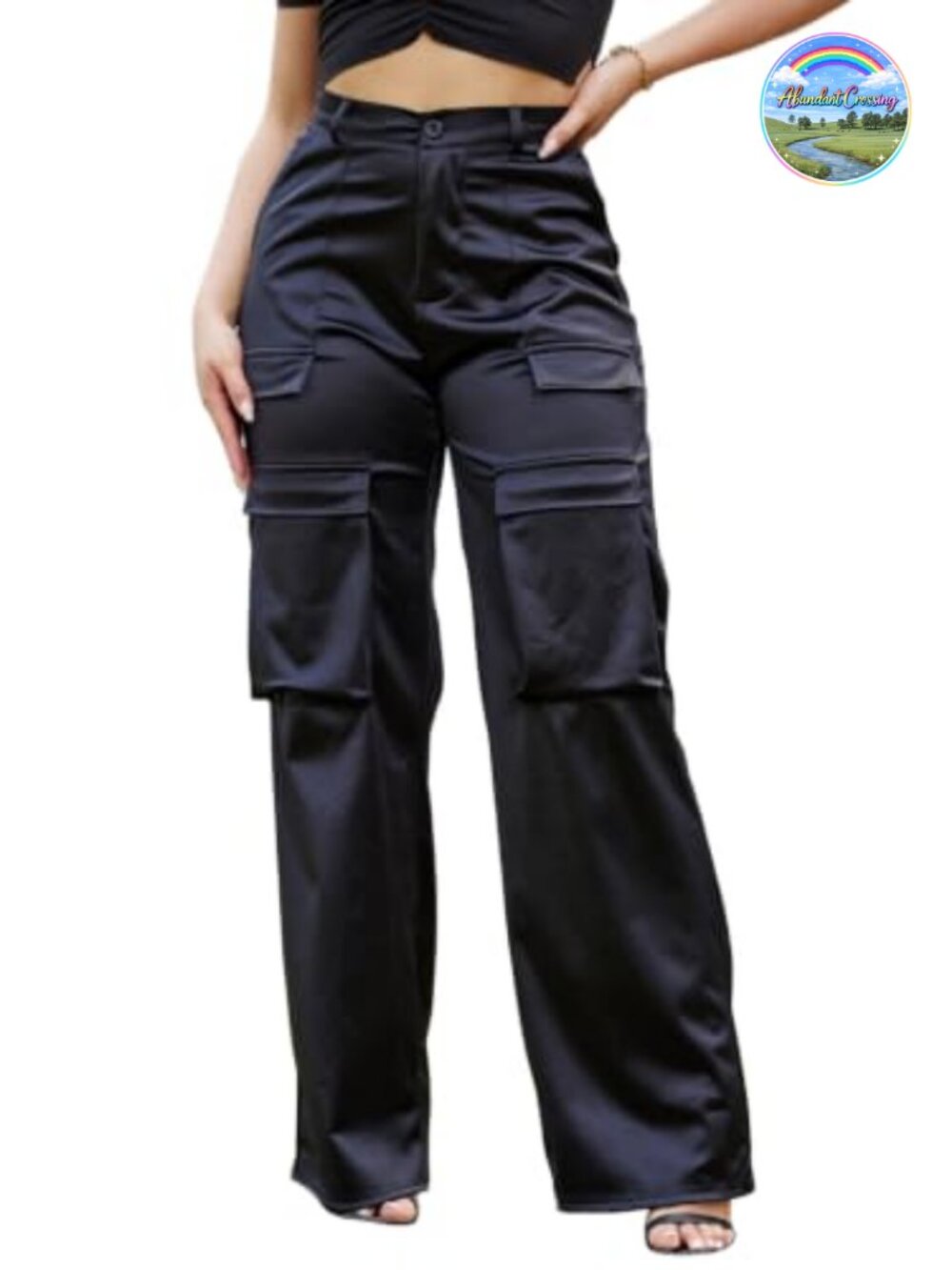 Satin Cargo Pants for Women High Waisted Wide Leg Pockets